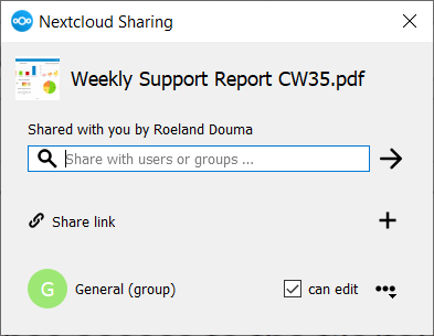 Desktop client share dialog