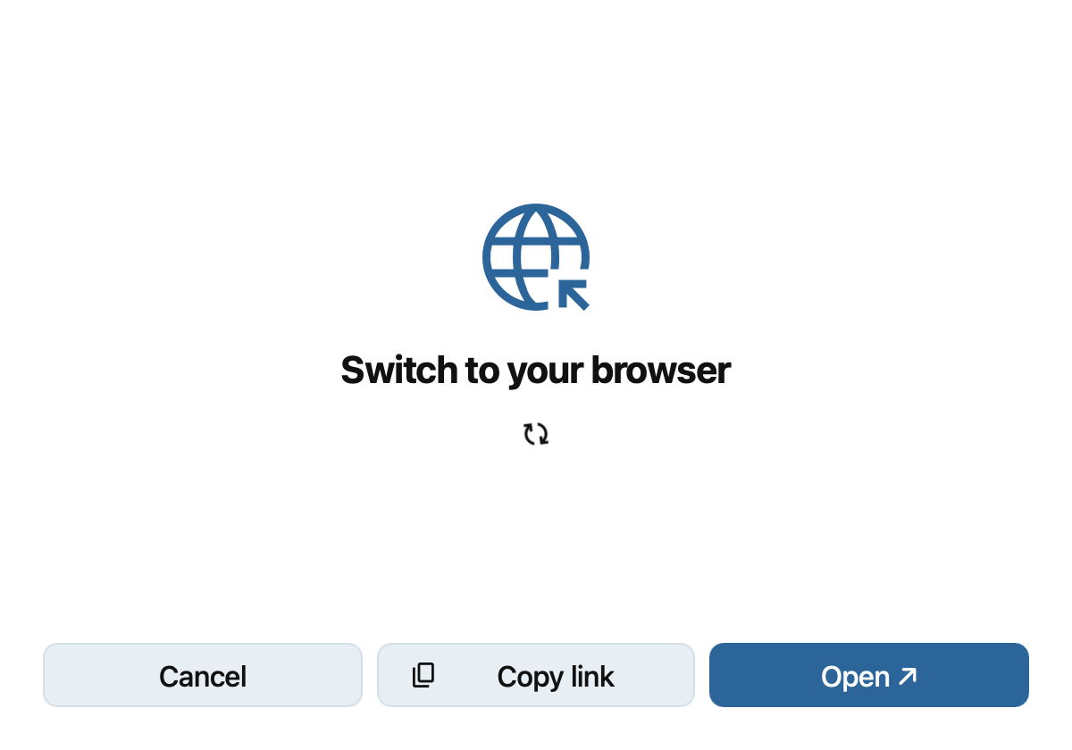Setup wizard prompting you to open a browser to authorize the account